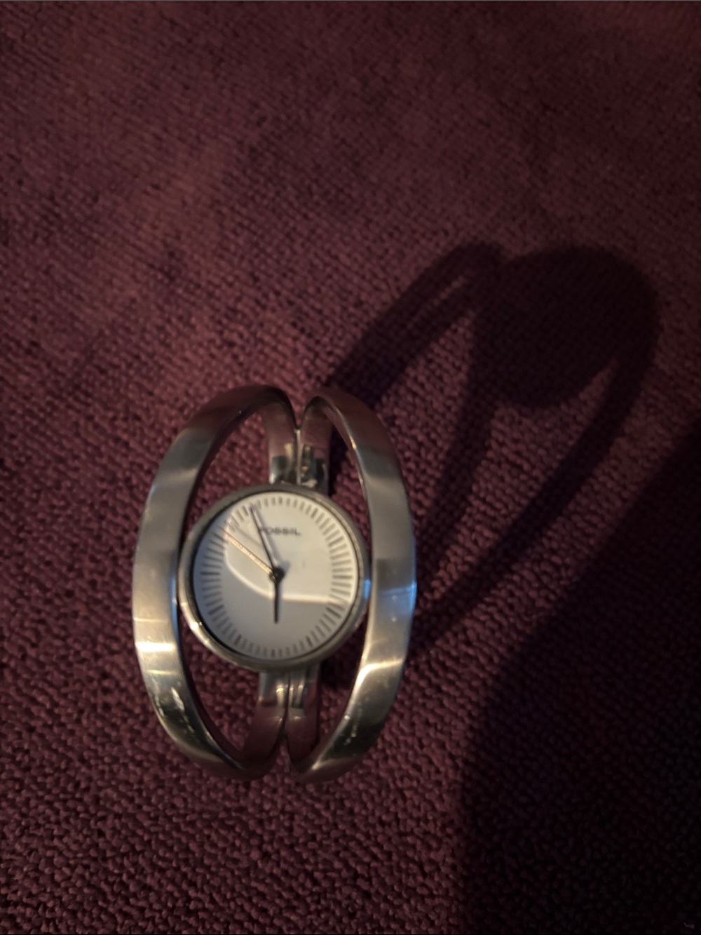Fossil Silver Cuff Bracelet Watch with White Dial